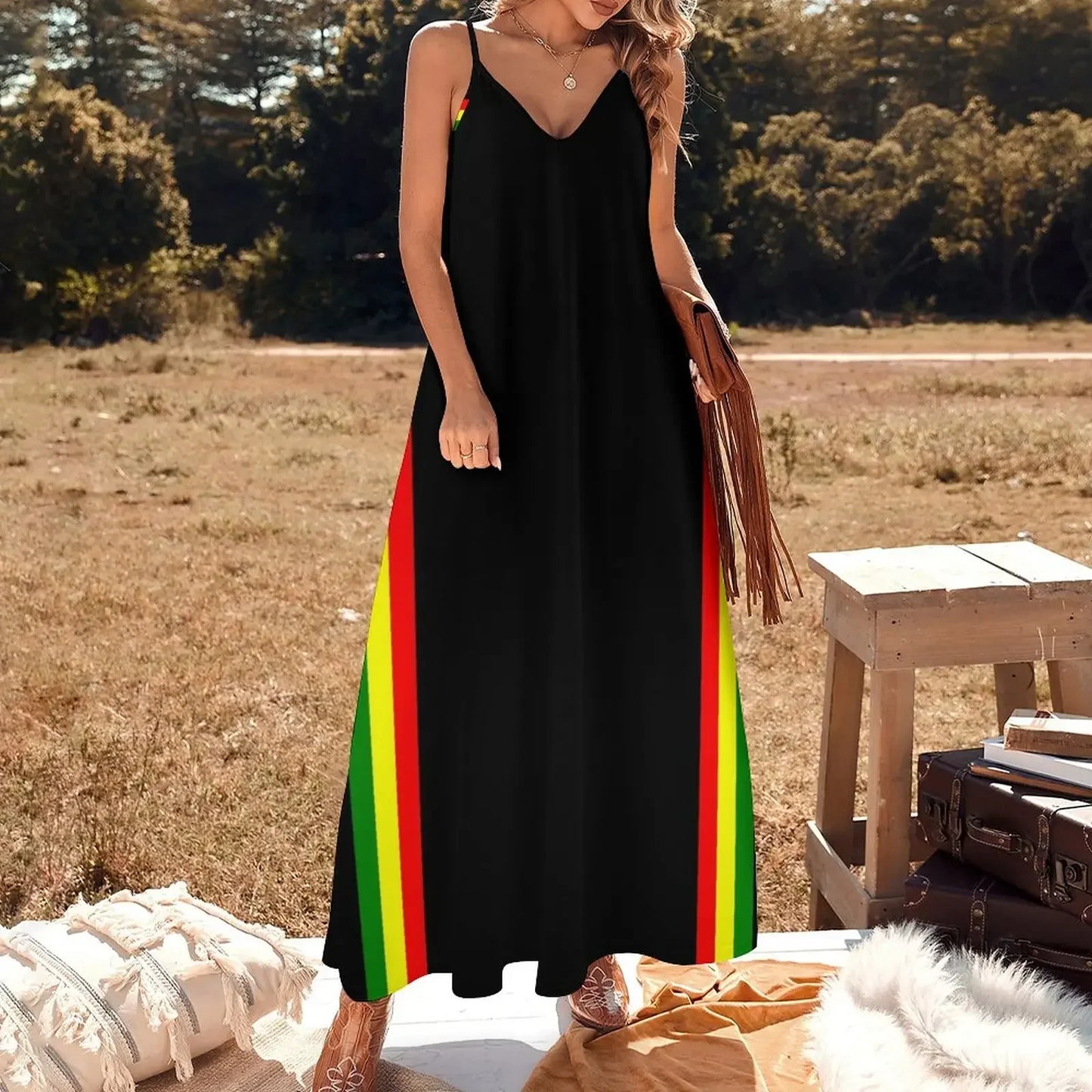 Rasta Stripe Spaghetti Dress
